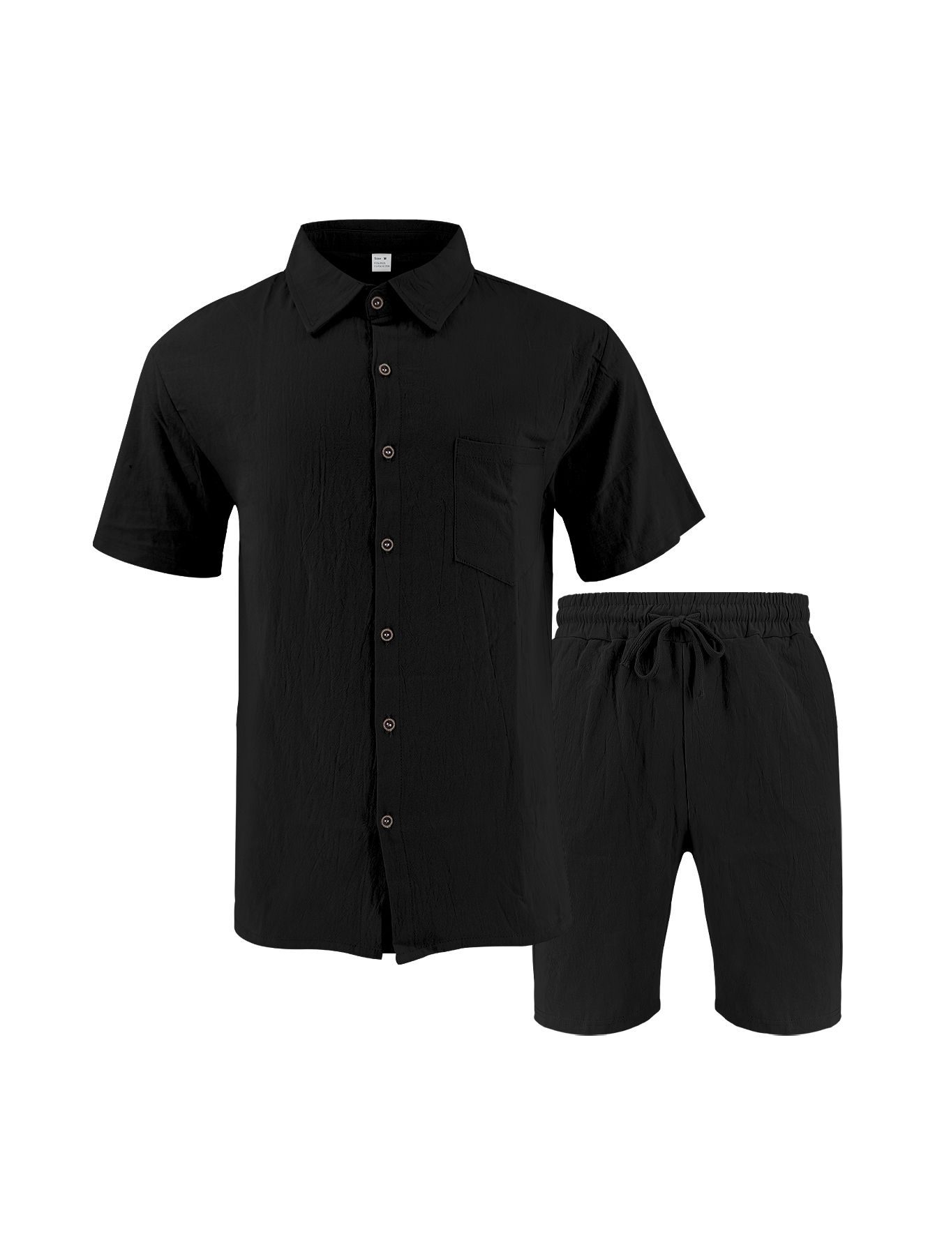 Short Linen Drawstring - Męski lniany komplet dwuczęściowy o fakturze