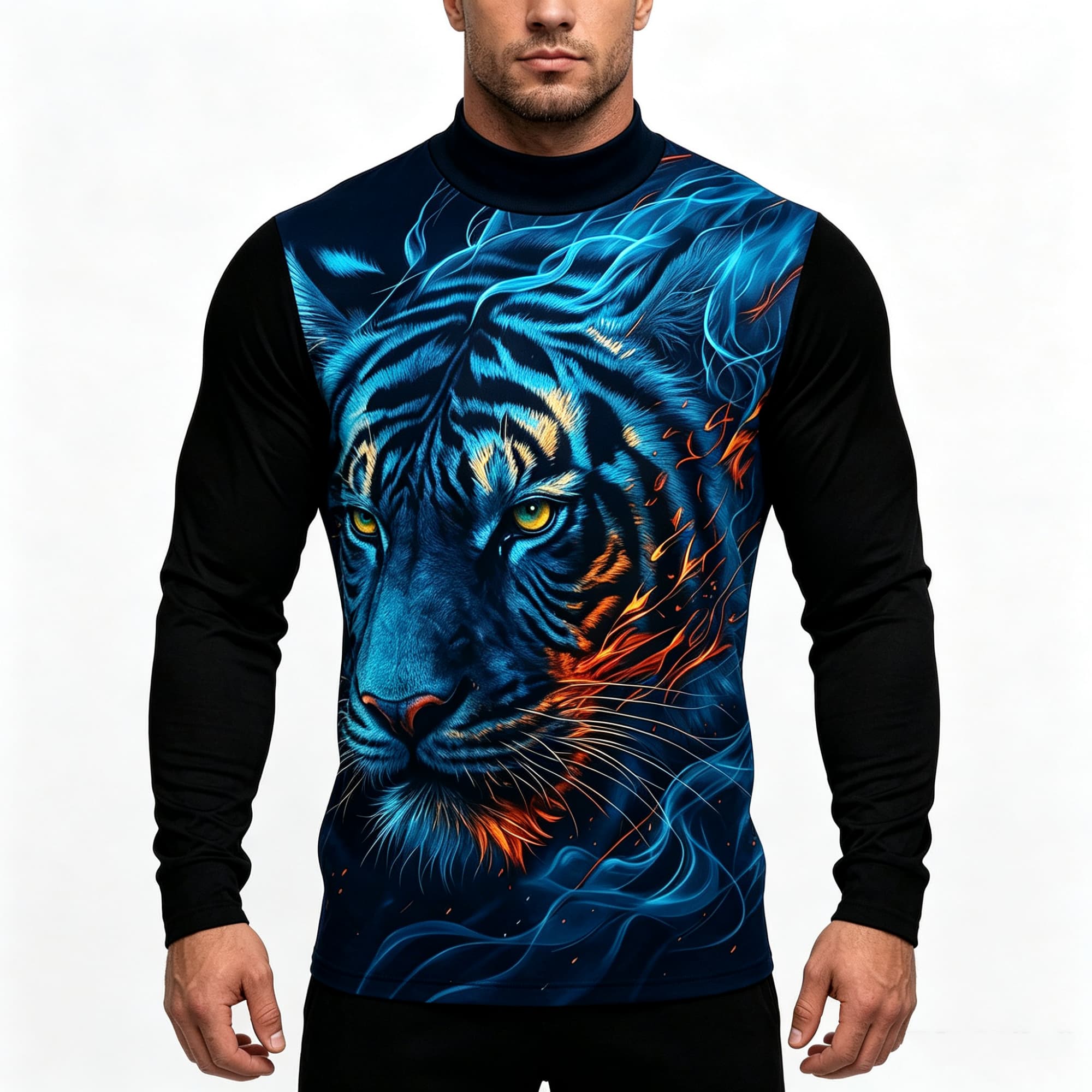 Neonowy Niebieski Płomień Tygr – Tee Graphic Print recenzja i cena