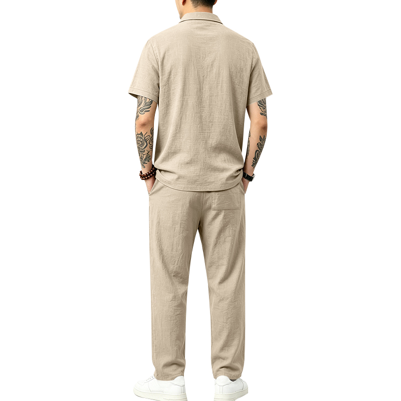 Męski dwuczęściowy zestaw polo – Short Linen Drawstring recenzja i cena