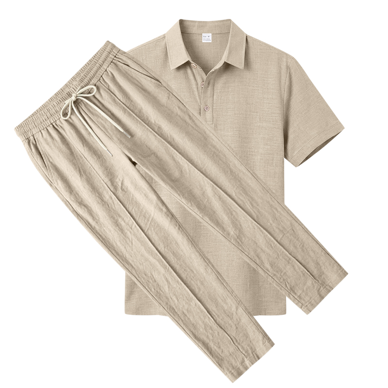 Męski dwuczęściowy zestaw polo – Short Linen Drawstring recenzja i cena