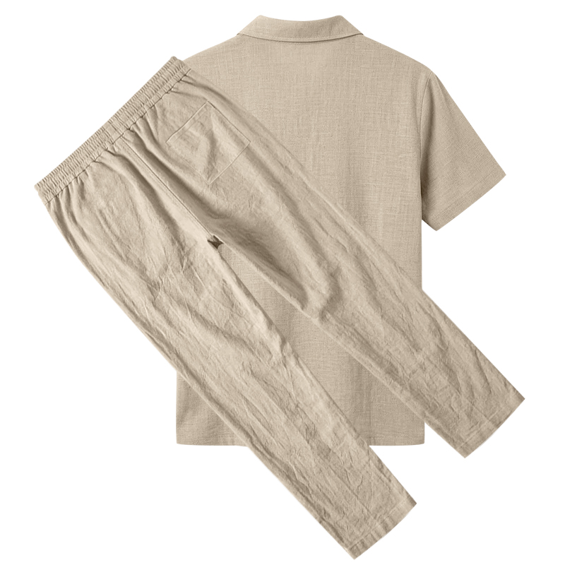 Męski dwuczęściowy zestaw polo – Short Linen Drawstring recenzja i cena