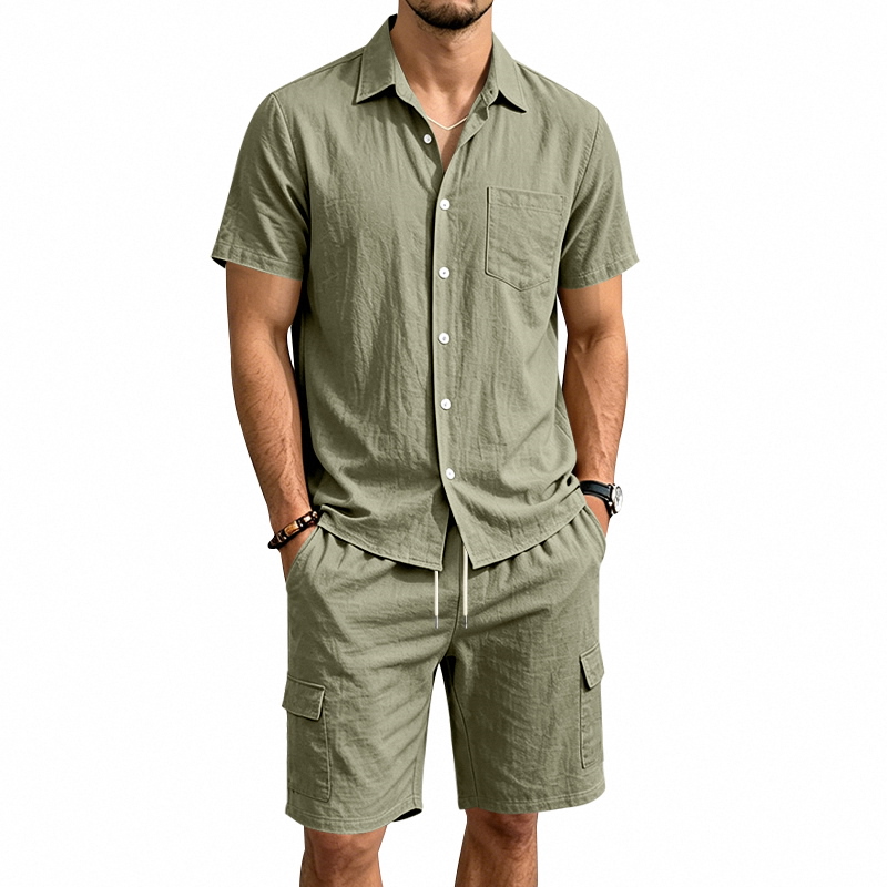 Męski letni lniany dwuczęściow – Short Linen Drawstring recenzja i cena