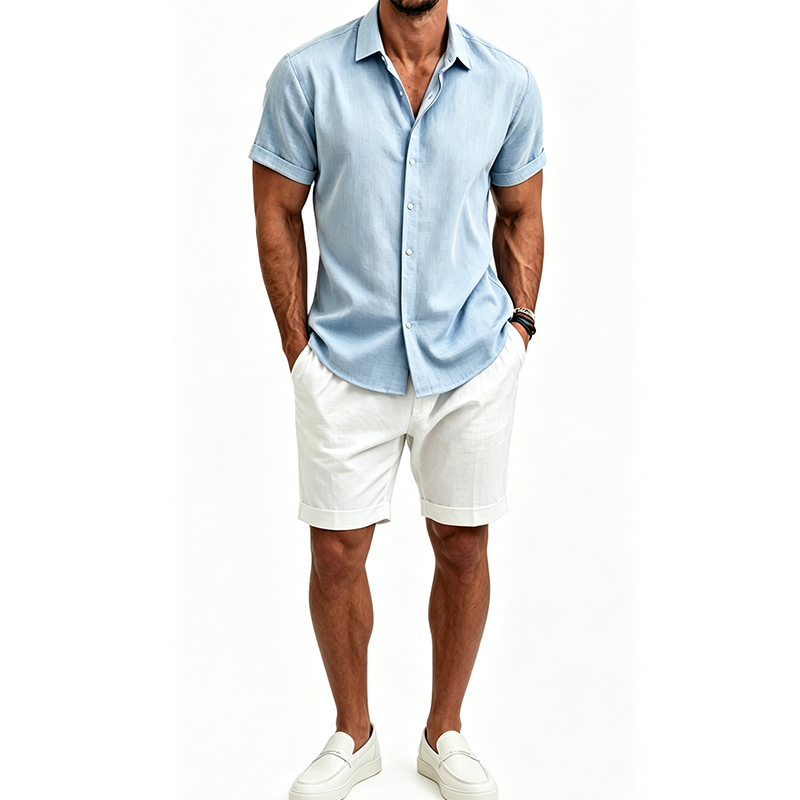 Męski zestaw koszulowy z baweł – Short Linen Drawstring recenzja i cena