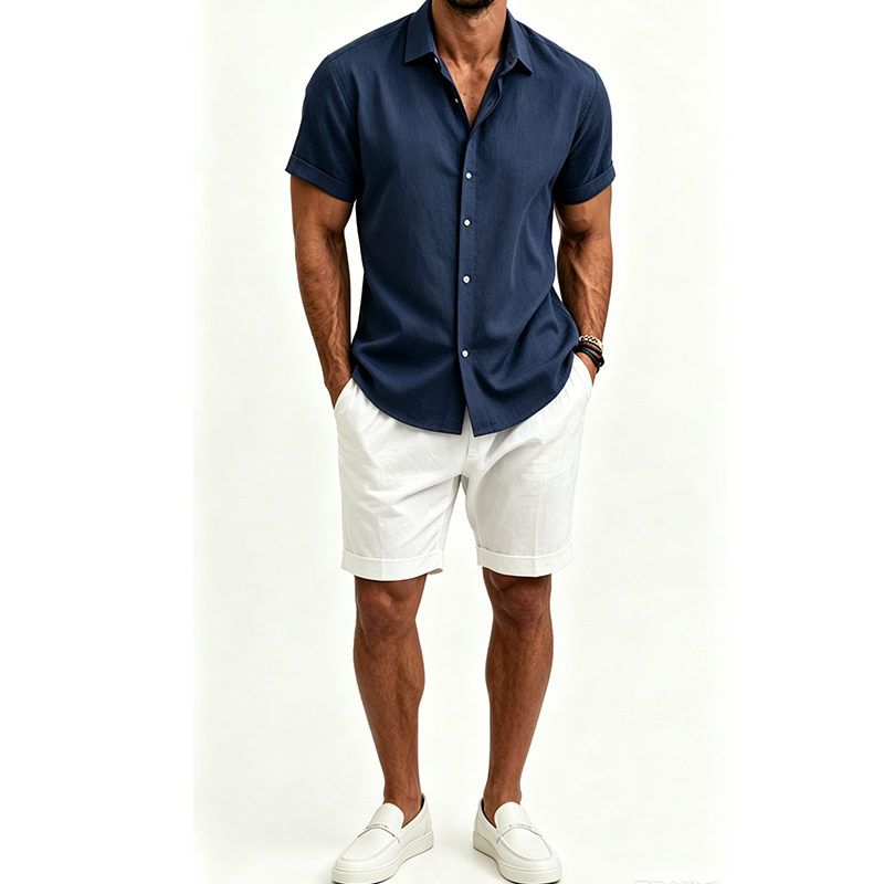 Męski zestaw koszulowy z baweł – Short Linen Drawstring recenzja i cena