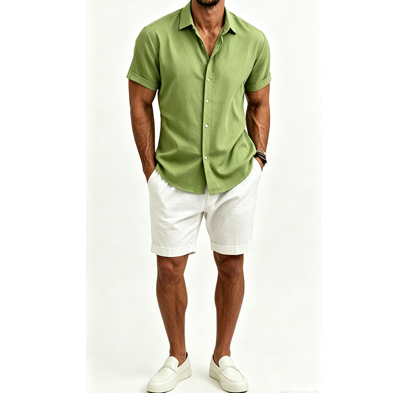 Męski zestaw koszulowy z baweł – Short Linen Drawstring recenzja i cena